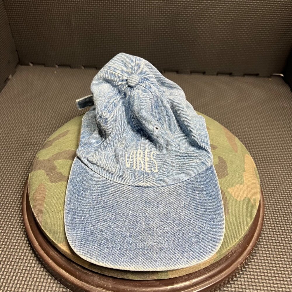 Vintage Denim Dad Hat With "Vibes" Embroidery Adjustable Strapback Cap Casual St - Picture 1 of 5